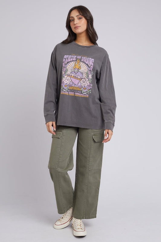ALL ABOUT EVE SWIRL LONG SLEEVE TEE CHARCOAL