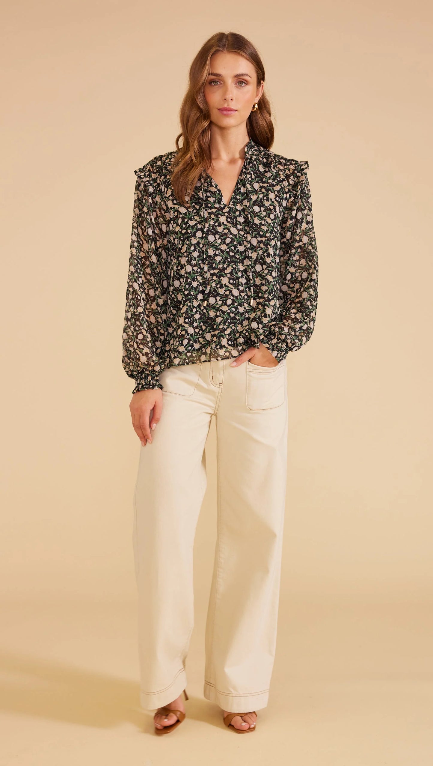 MINK PINK LILY BLOUSE BLACK FLORAL