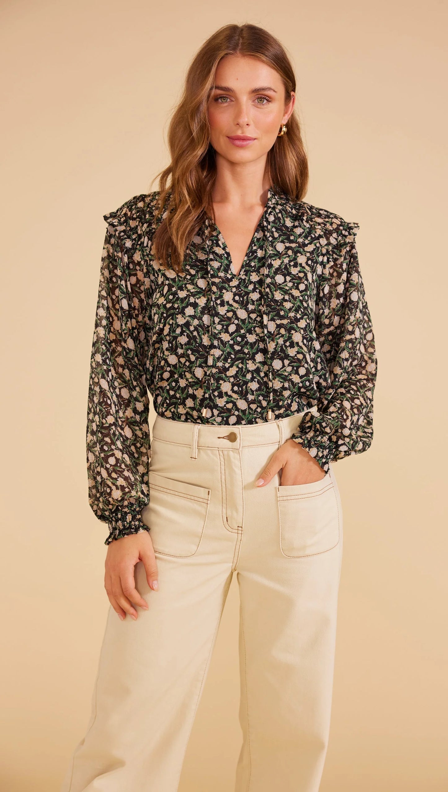 MINK PINK LILY BLOUSE BLACK FLORAL