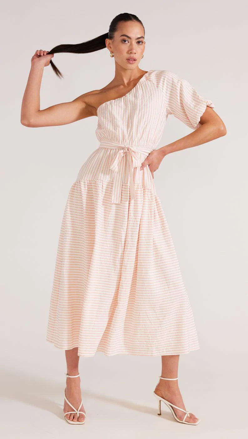 STAPLE THE LABEL LUELLA ONE SHOULDER DRESS PINK STRIPE