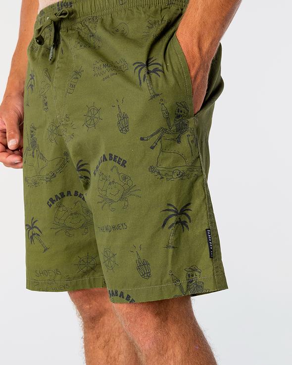 MAD HUEYS LET US LIVE VOLLEY SHORT DUSTY GREEN