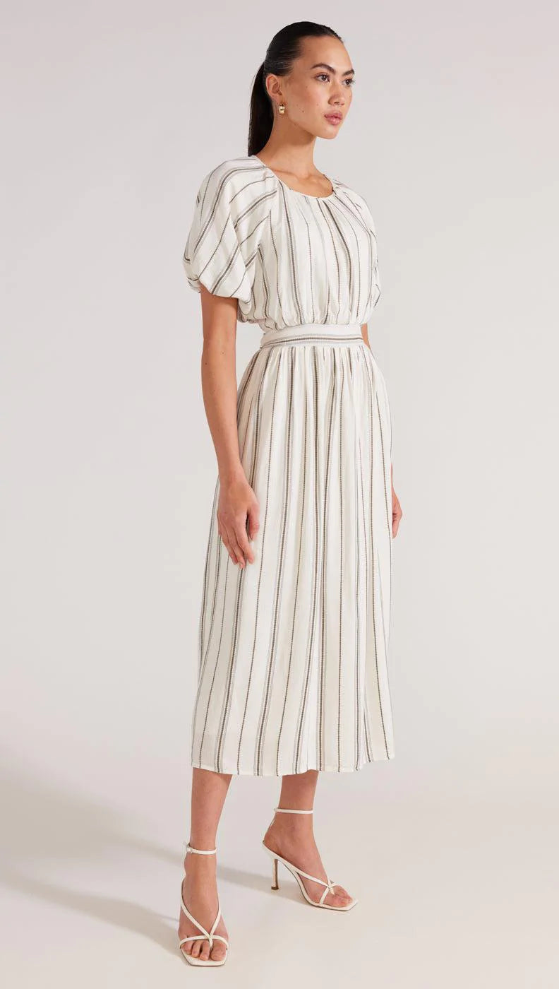 STAPLE THE LABEL VERITA TIE BACK MIDI DRESS STRIPE