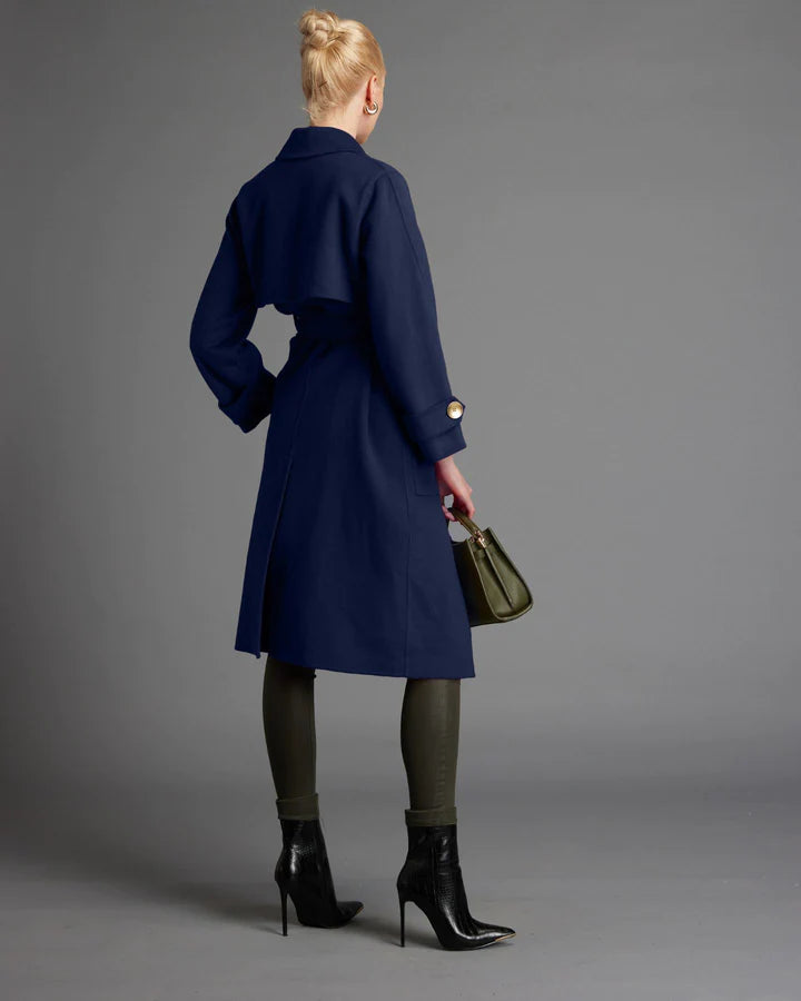 FATE+BECKER WUTHERING BELTED WRAP TRENCH COAT NAVY