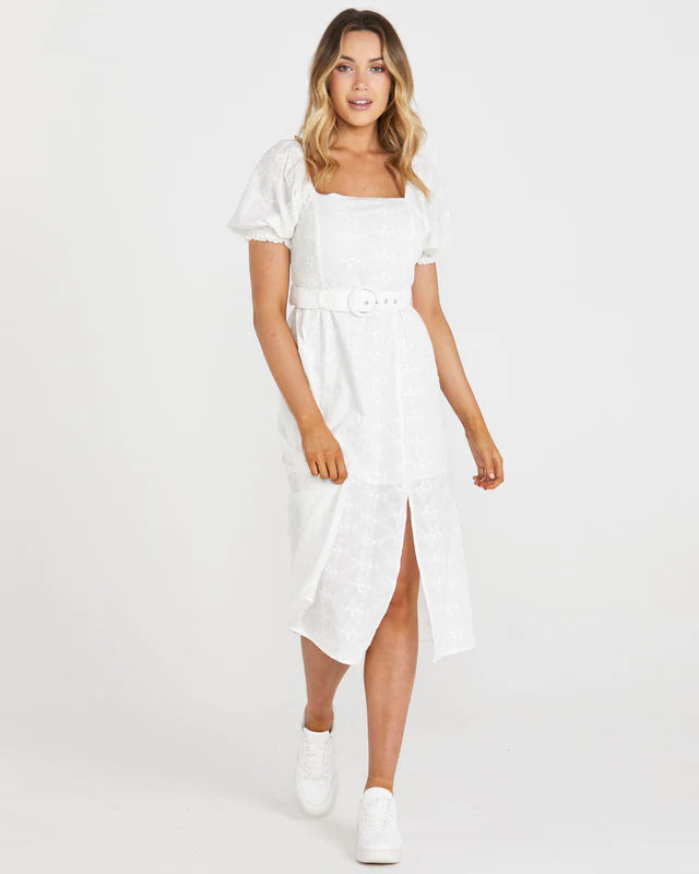 SASS ASHER MIDI BELTED DRESS WHITE