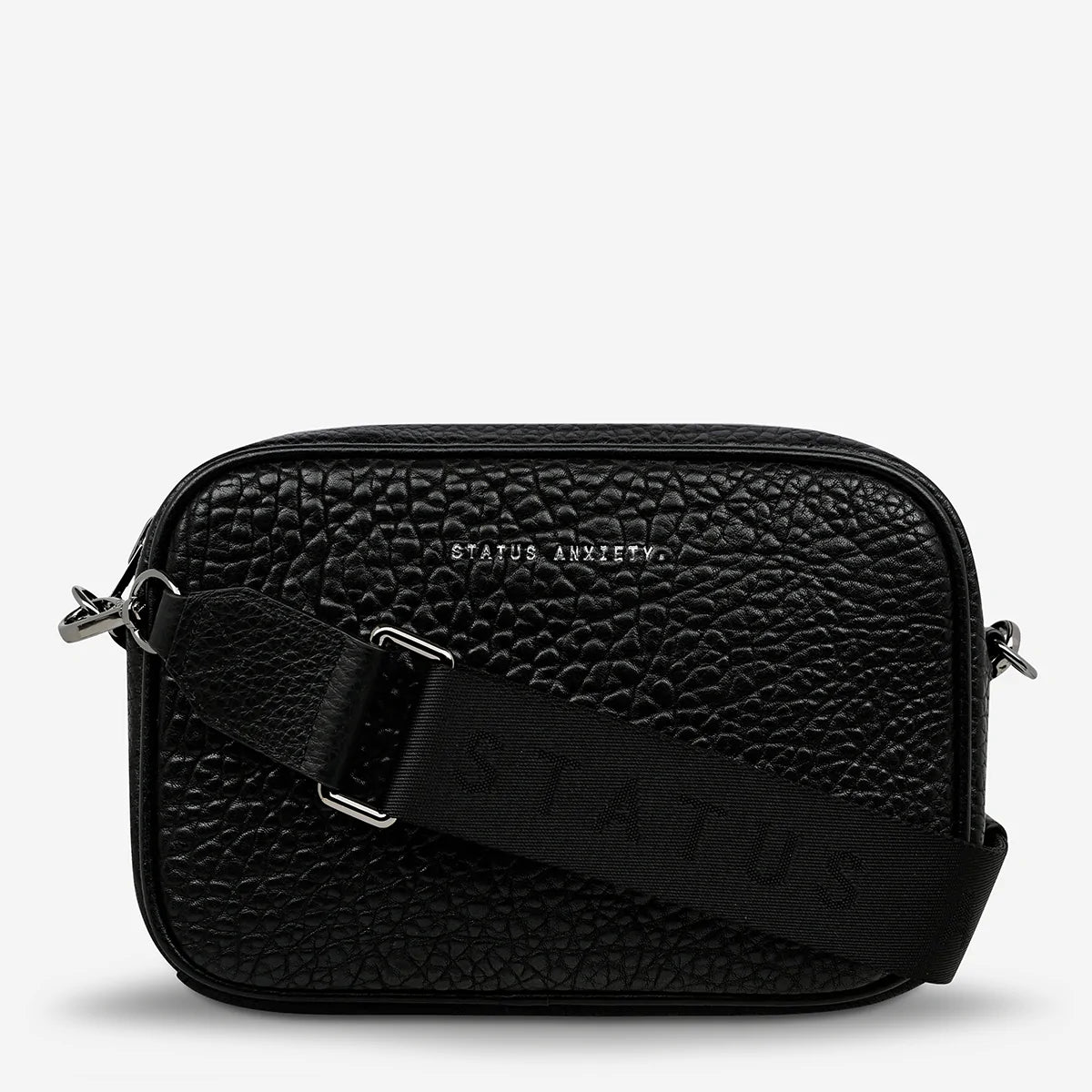 STATUS ANXIETY PLUNDER WITH WEBBED STRAP BLACK CROC EMBOSS