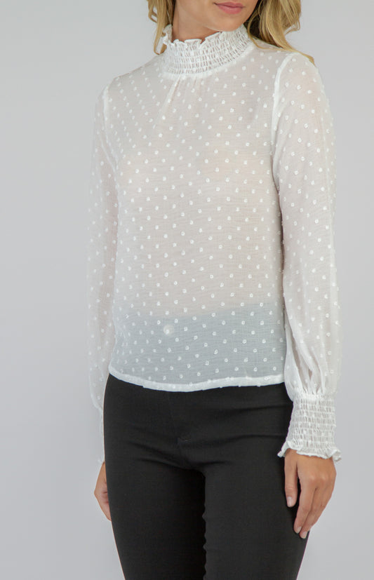 STYLE STATE SHEER 3D TEXTURED TOP WHITE