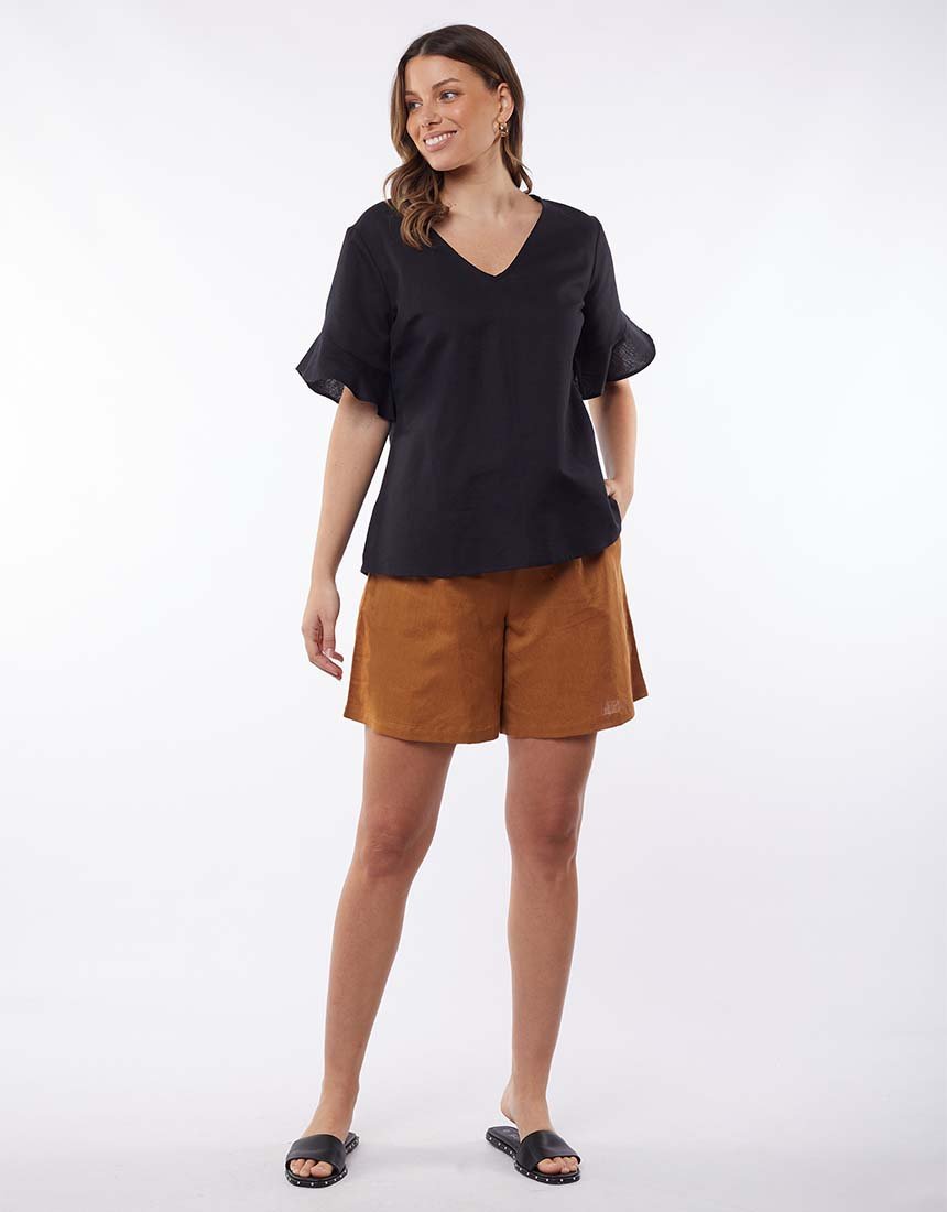 FOXWOOD FLUTTER SLEEVE TEE BLACK